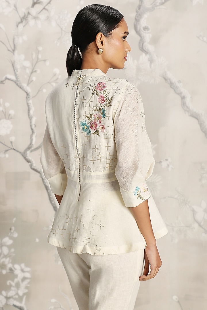 Off-White Linen Hand Printed Co-Ord Set by Kaveri at Pernia's Pop Up Shop