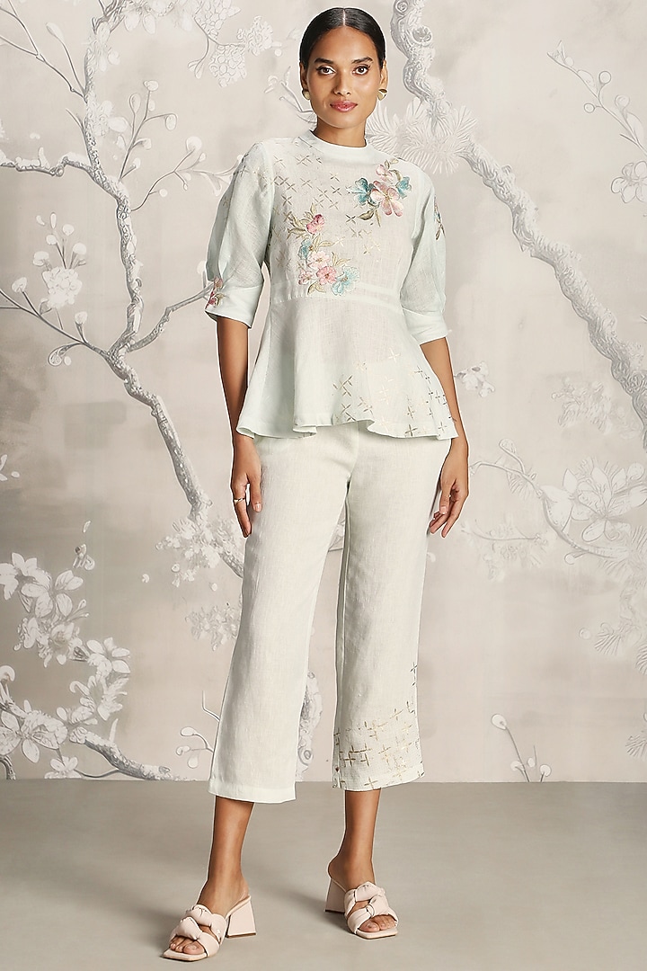 Bonny-Colored Linen Hand Printed Top by Kaveri at Pernia's Pop Up Shop