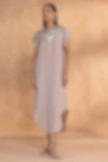 Cement-Colored Linen Hand-Screen Printed Summer Dress by Kaveri at Pernia's Pop Up Shop