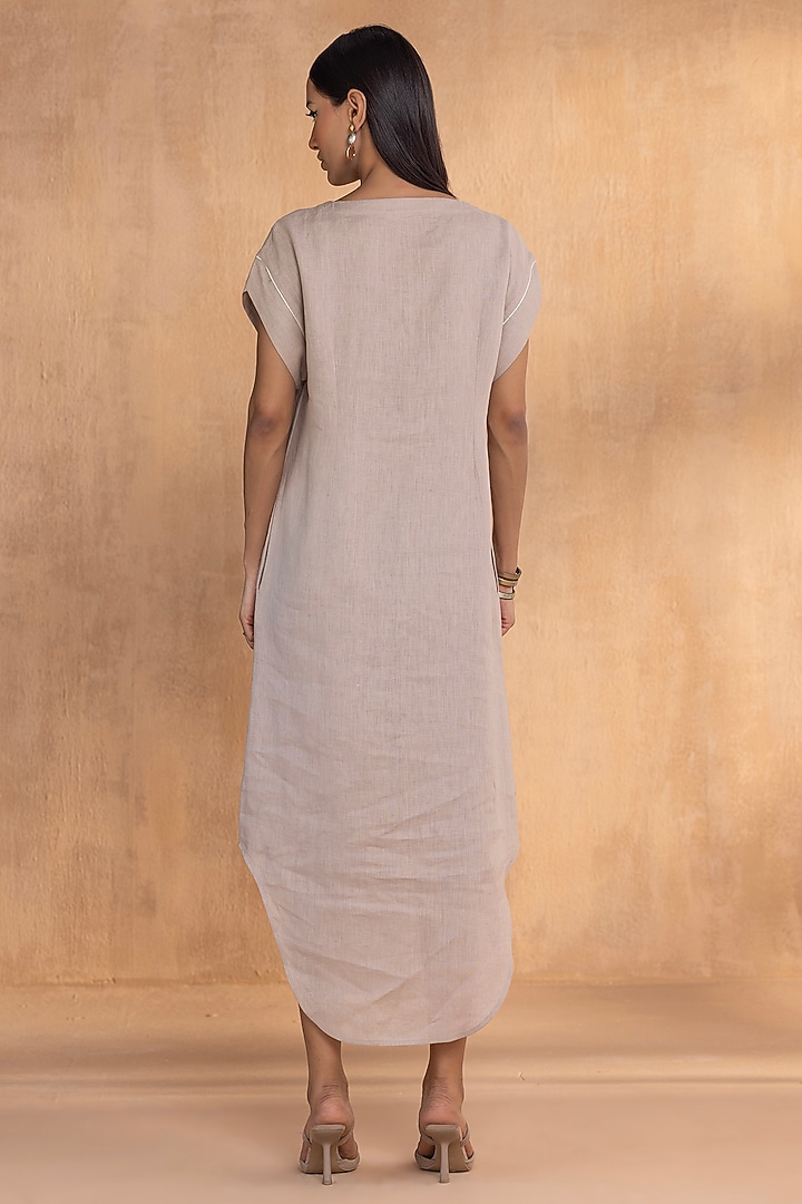 Cement-Colored Linen Hand-Screen Printed Summer Dress by Kaveri at Pernia's Pop Up Shop