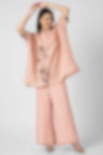 Dusty Rose Linen Screen Printed & Hand Embroidered Square Top by Kaveri at Pernia's Pop Up Shop