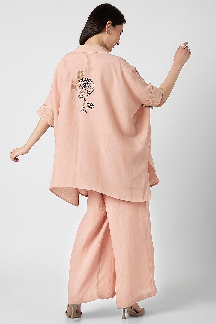 Dusty Rose Linen Screen Printed & Hand Embroidered Square Top by Kaveri at Pernia's Pop Up Shop