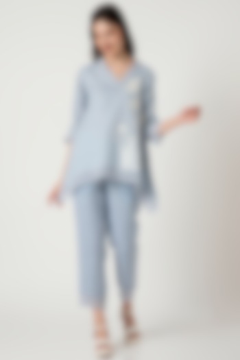 Star Blue Linen Screen Printed Co-Ord Set by Kaveri at Pernia's Pop Up Shop