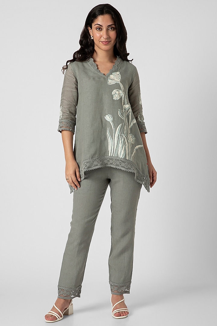 Jade Linen Hand Screen Printed Top by Kaveri at Pernia's Pop Up Shop