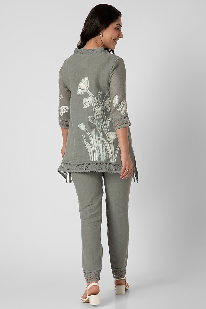 Jade Linen Hand Screen Printed Top by Kaveri at Pernia's Pop Up Shop
