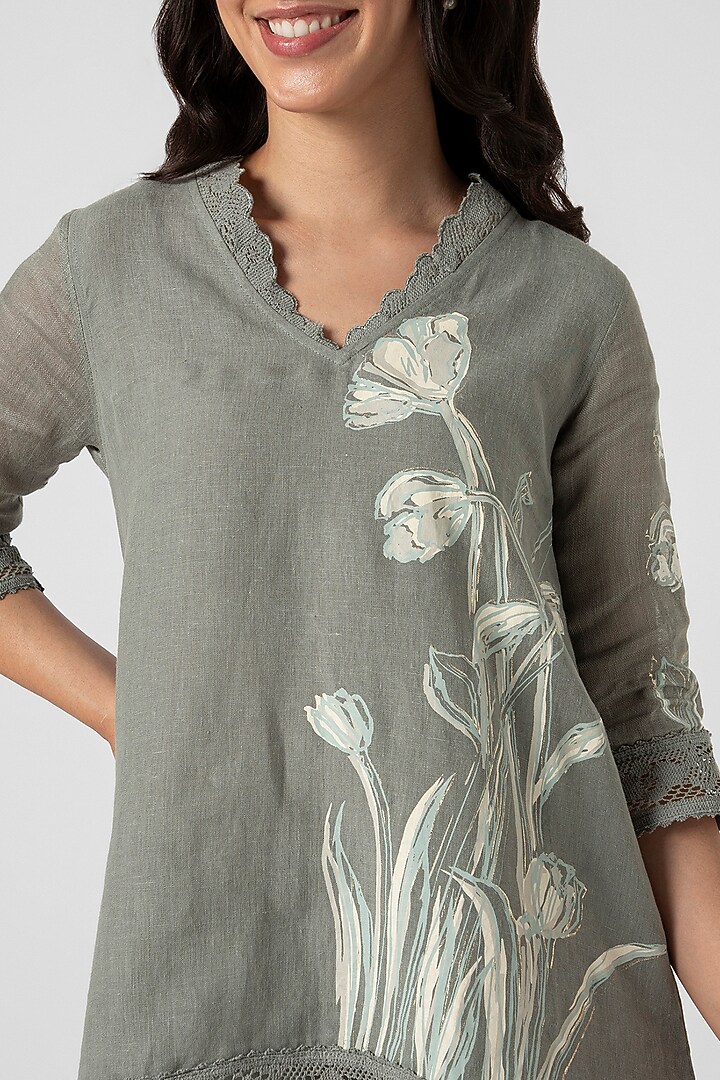 Jade Linen Hand Screen Printed Top by Kaveri at Pernia's Pop Up Shop