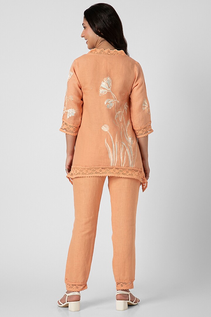 Musk-Melon Linen Hand Screen Printed Top by Kaveri at Pernia's Pop Up Shop