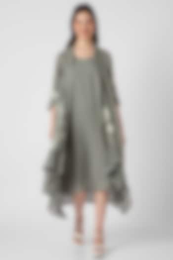 Jade Linen Hand Screen Printed Jacket Vacation Dress by Kaveri at Pernia's Pop Up Shop