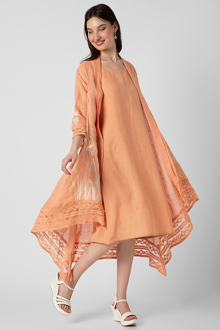 Muskmelon Linen Hand Screen Printed Jacket Vacation Dress by Kaveri at Pernia's Pop Up Shop