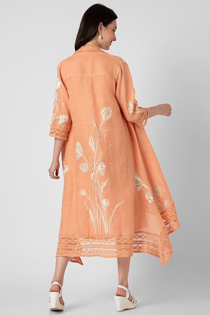 Muskmelon Linen Hand Screen Printed Jacket Vacation Dress by Kaveri at Pernia's Pop Up Shop