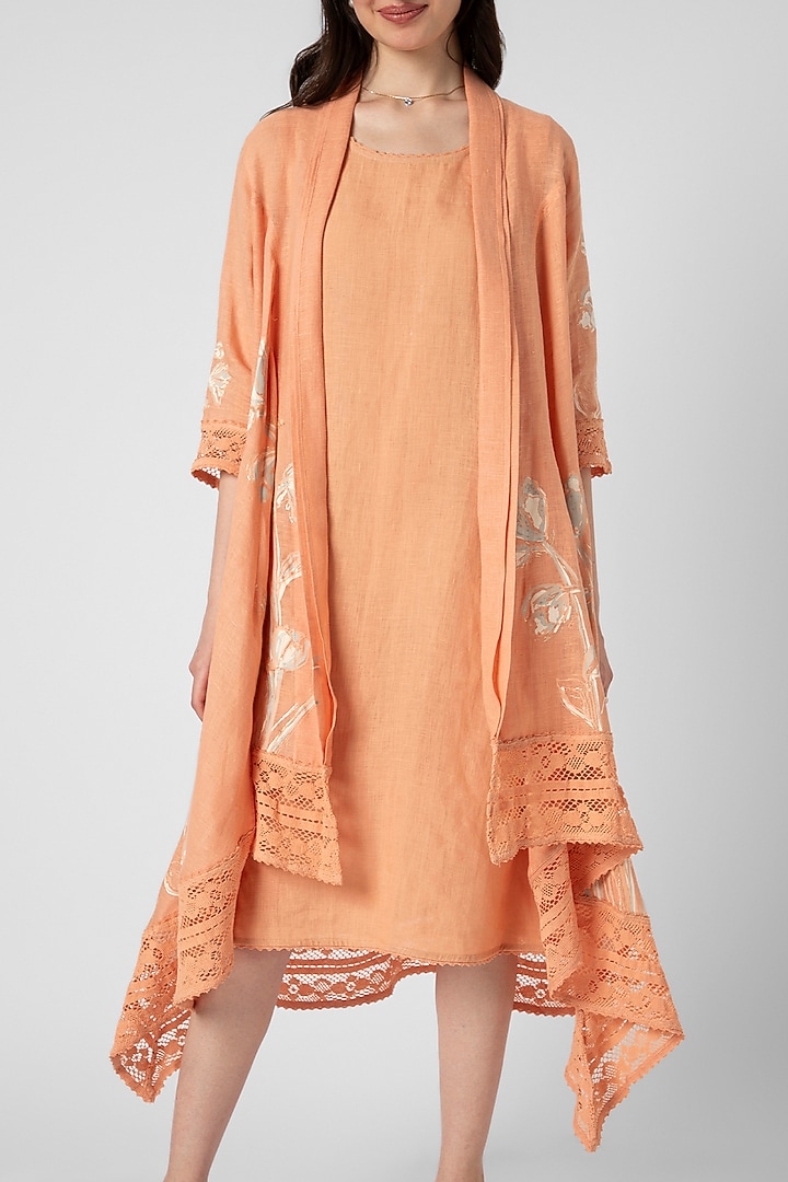 Muskmelon Linen Hand Screen Printed Jacket Vacation Dress by Kaveri at Pernia's Pop Up Shop