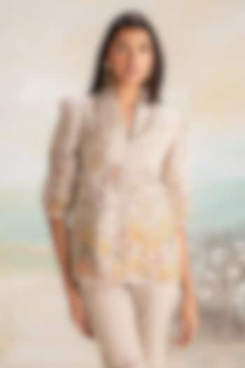 Natural Linen Floral Printed Top by Kaveri at Pernia's Pop Up Shop