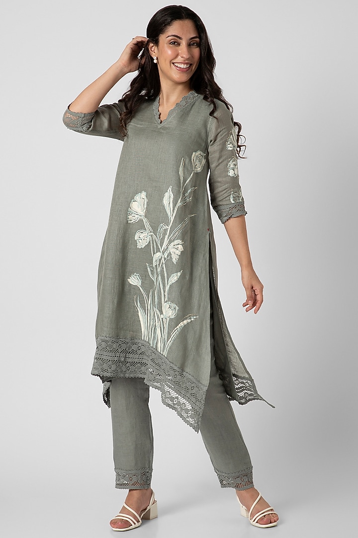 Jade Linen Hand Screen Printed Tunic Set by Kaveri at Pernia's Pop Up Shop