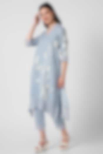 Blue Linen Hand Screen Printed Tunic Set by Kaveri at Pernia's Pop Up Shop