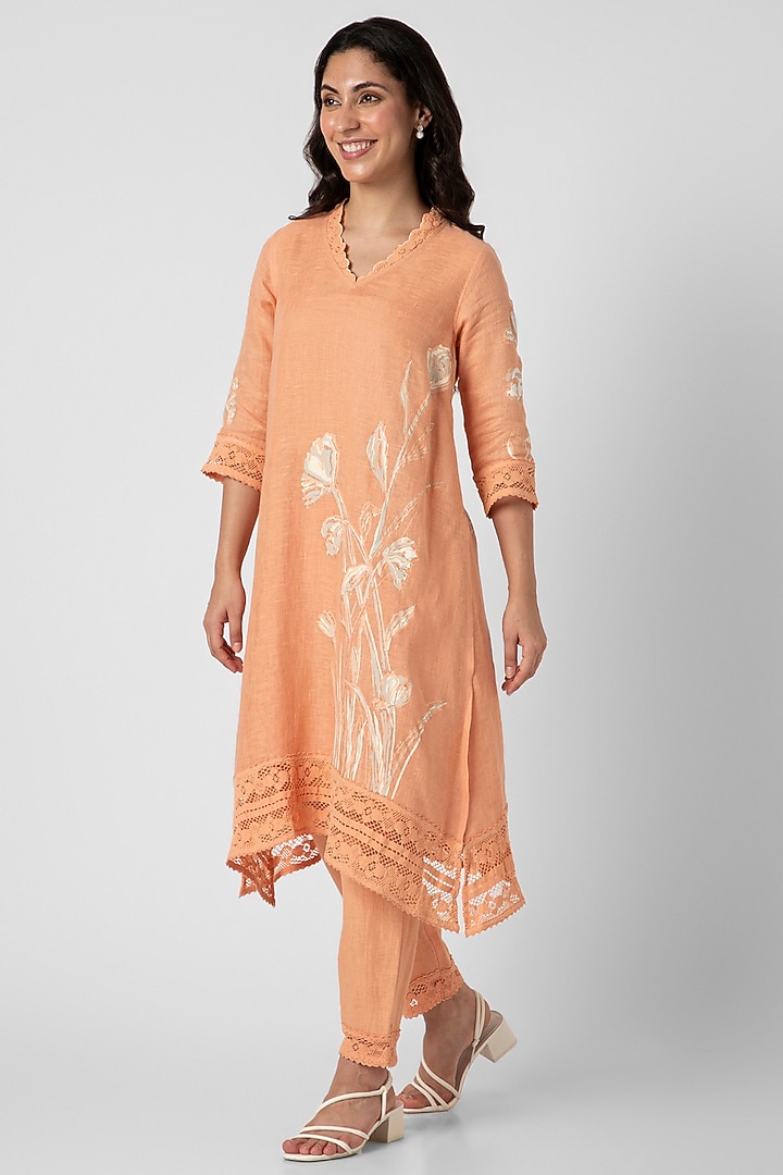 Muskmelon Linen Hand Screen Printed Tunic Set by Kaveri at Pernia's Pop Up Shop
