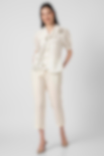 Off-White Linen Hand Screen Printed Co-Ord Set by Kaveri at Pernia's Pop Up Shop