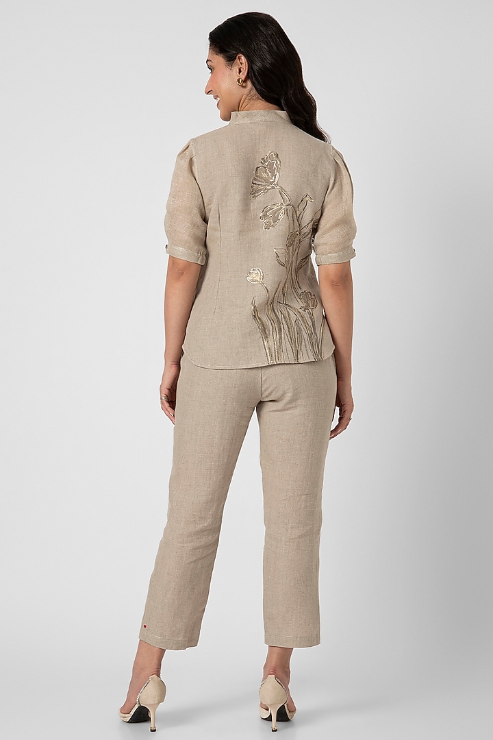 Natural-Colored Linen Hand Screen Printed Top by Kaveri at Pernia's Pop Up Shop