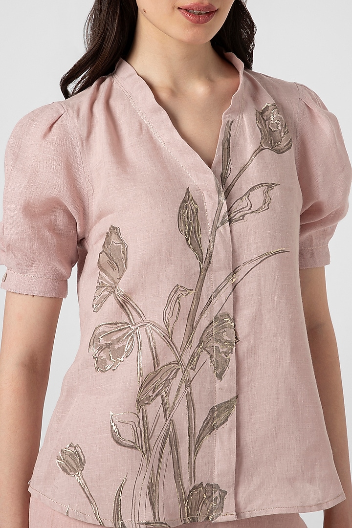 Shadow Rose Linen Hand Screen Printed Top by Kaveri at Pernia's Pop Up Shop