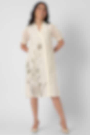 Off-White Linen Hand Screen Printed Midi Summer Dress by Kaveri at Pernia's Pop Up Shop