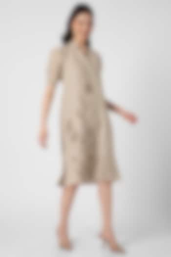 Natural-Colored Linen Hand Screen Printed Midi Summer Dress by Kaveri at Pernia's Pop Up Shop