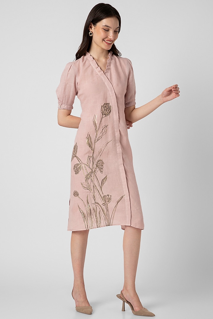 Shadow Rose Linen Hand Screen Printed Midi Summer Dress by Kaveri at Pernia's Pop Up Shop