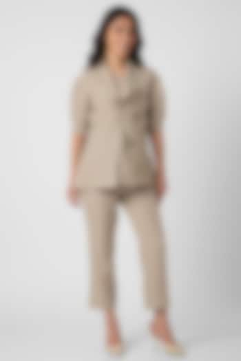 Natural-Colored Linen Hand Screen Printed Blazer Set by Kaveri at Pernia's Pop Up Shop