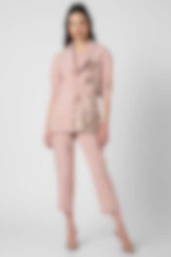 Shadow Rose Linen Hand Screen Printed Blazer Set by Kaveri at Pernia's Pop Up Shop