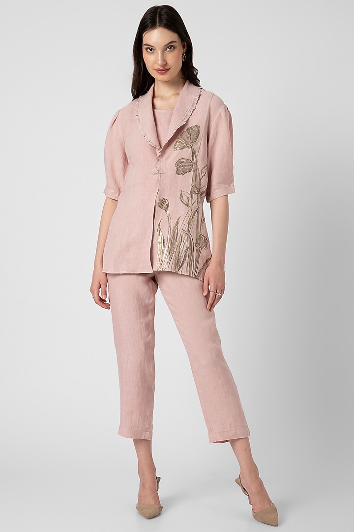 Shadow Rose Linen Hand Screen Printed Blazer Set by Kaveri at Pernia's Pop Up Shop