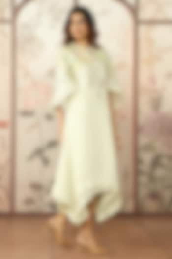 Green Tea Linen Floral Printed Layered Vacation Dress by Kaveri at Pernia's Pop Up Shop