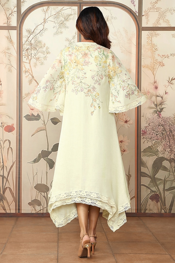 Green Tea Linen Floral Printed Layered Vacation Dress by Kaveri at Pernia's Pop Up Shop