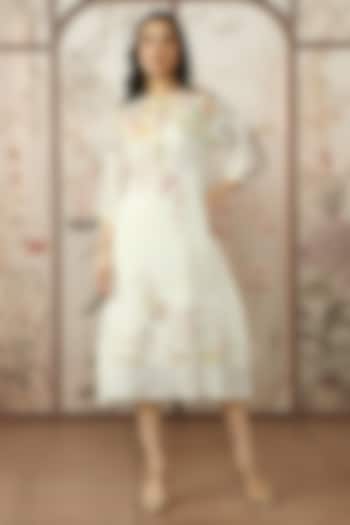 Off-White Linen Floral Printed Summer Dress by Kaveri at Pernia's Pop Up Shop