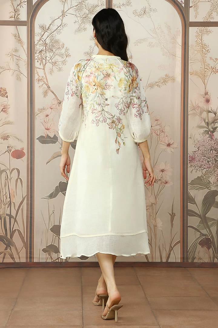 Off-White Linen Floral Printed Summer Dress by Kaveri at Pernia's Pop Up Shop