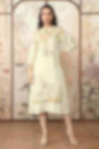 Green Tea Linen Floral Printed Summer Dress by Kaveri at Pernia's Pop Up Shop