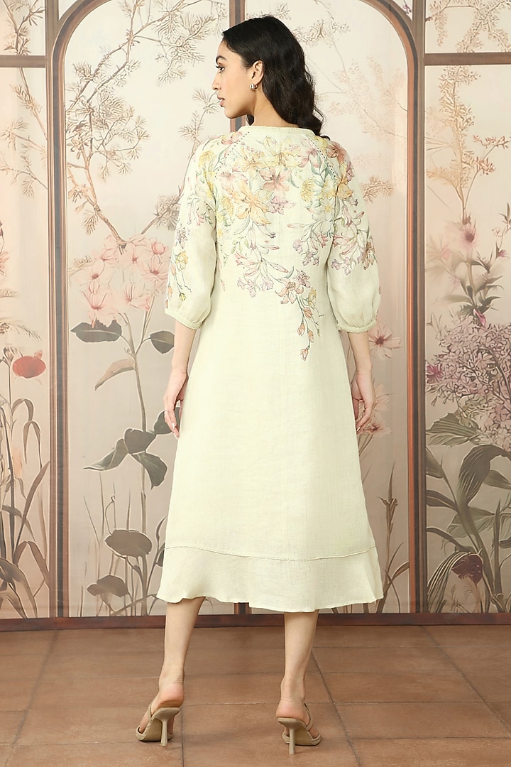 Green Tea Linen Floral Printed Summer Dress by Kaveri at Pernia's Pop Up Shop