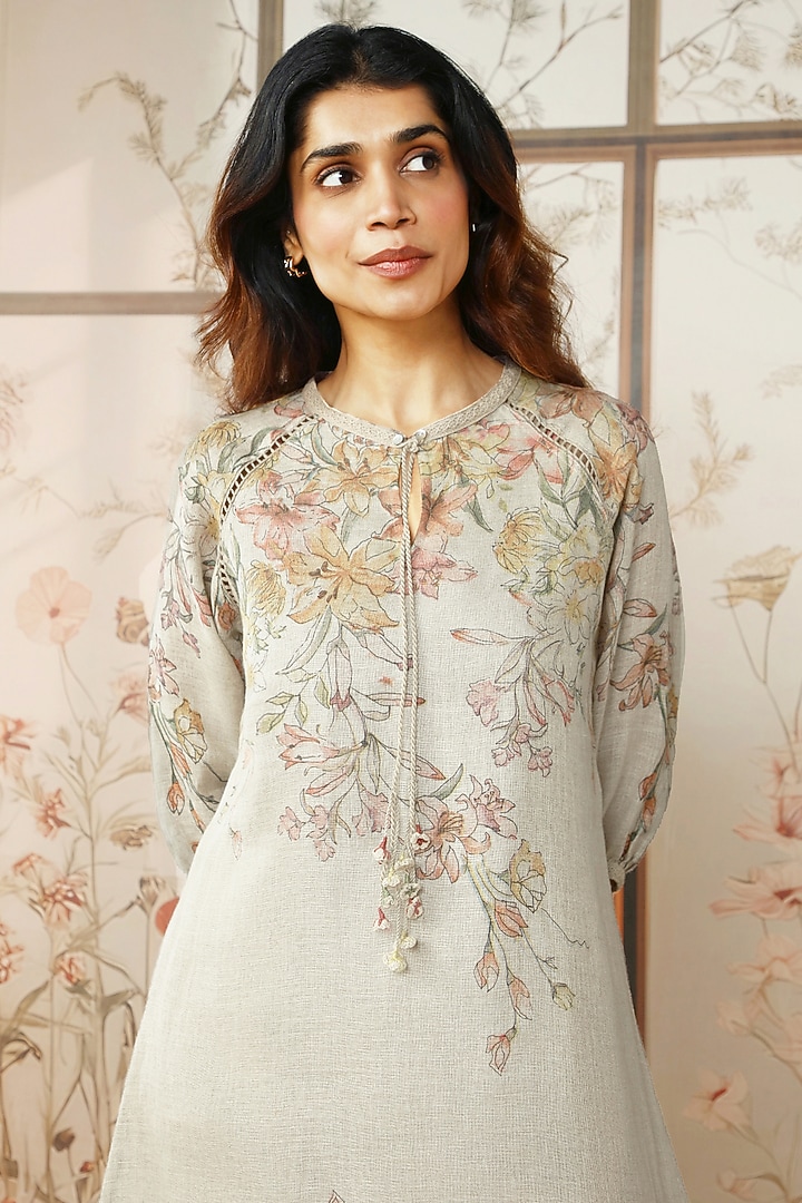 Natural Linen Floral Printed Summer Dress by Kaveri at Pernia's Pop Up Shop