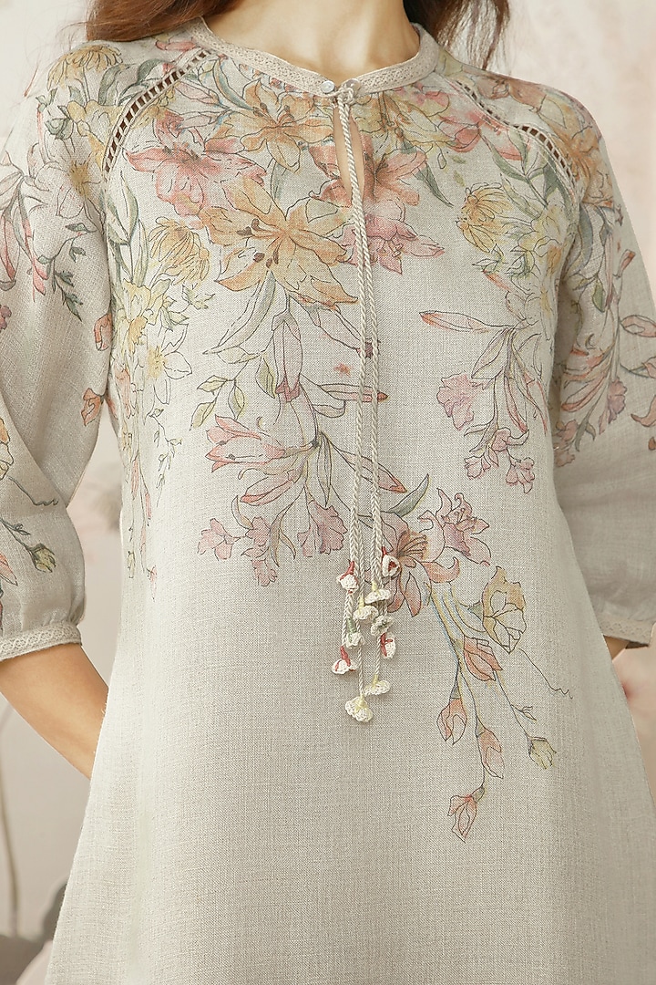 Natural Linen Floral Printed Summer Dress by Kaveri at Pernia's Pop Up Shop