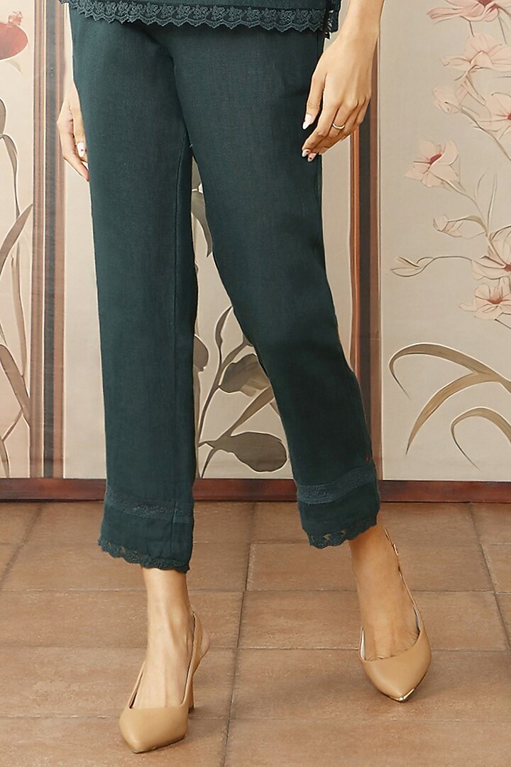 Forest Green Linen Thread Hand Embroidered Co-Ord Set by Kaveri at Pernia's Pop Up Shop