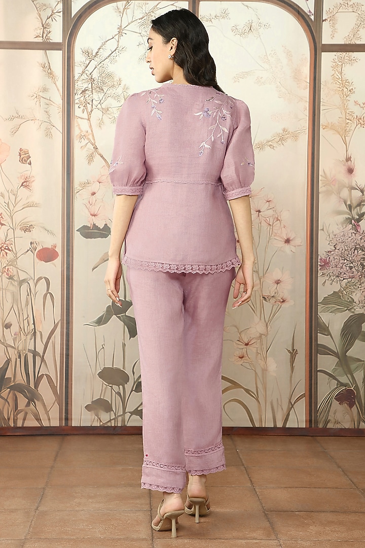 Quartz Linen Thread Hand Embroidered Top by Kaveri at Pernia's Pop Up Shop