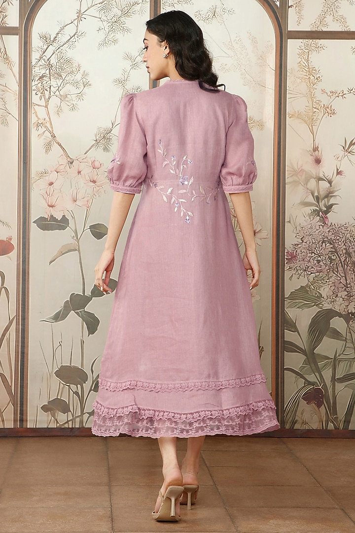 Quartz Linen Thread Hand Embroidered Vacation Dress by Kaveri at Pernia's Pop Up Shop