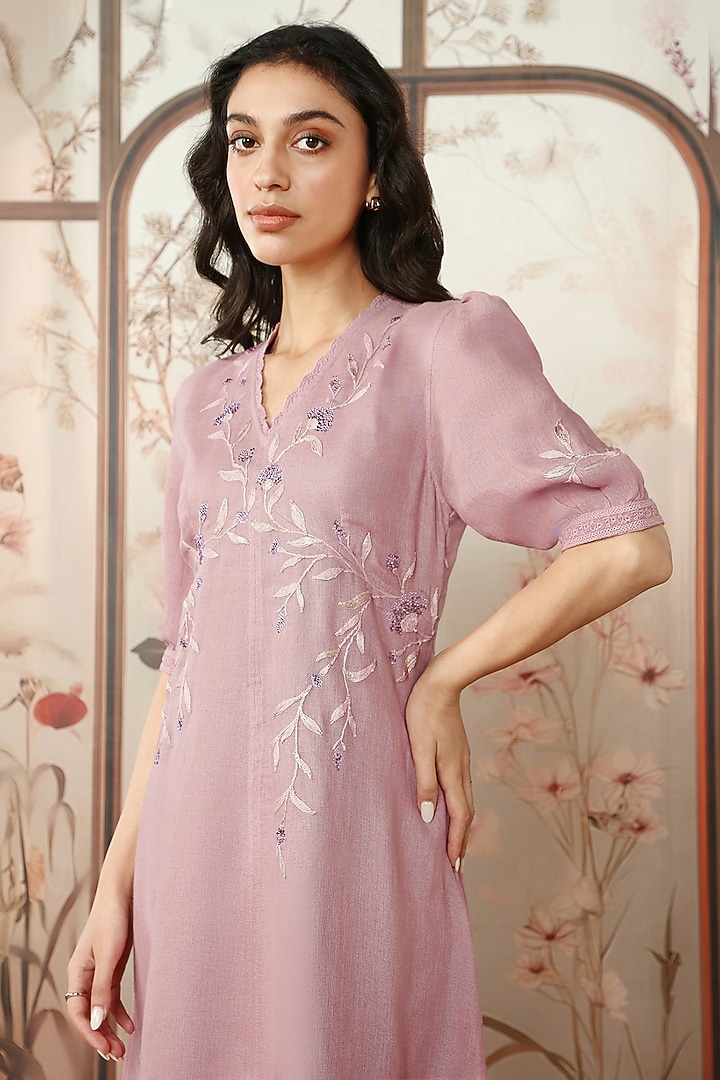 Quartz Linen Thread Hand Embroidered Vacation Dress by Kaveri at Pernia's Pop Up Shop