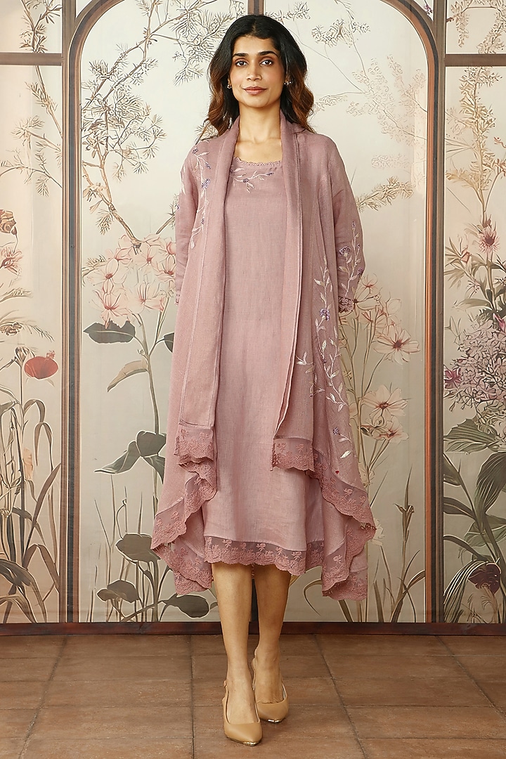 Quartz Linen Thread Hand Embroidered Jacket Vacation Dress by Kaveri at Pernia's Pop Up Shop
