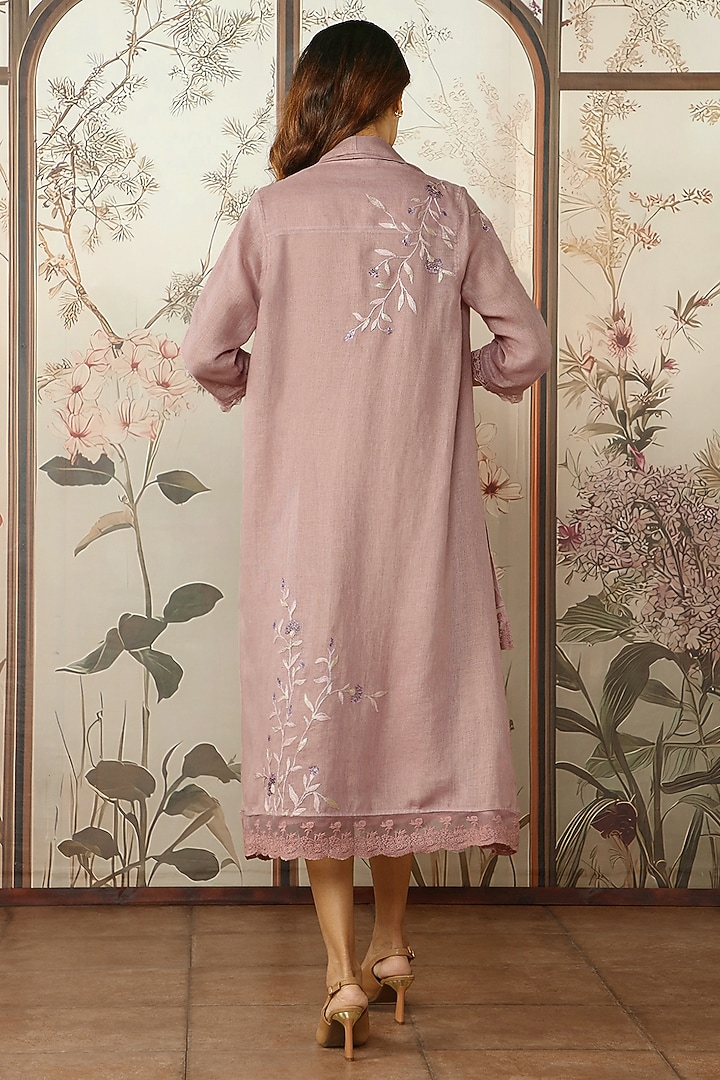 Quartz Linen Thread Hand Embroidered Jacket Vacation Dress by Kaveri at Pernia's Pop Up Shop
