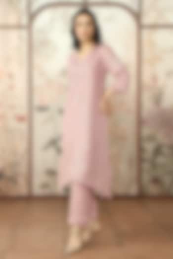 Quartz Linen Thread Hand Embroidered Tunic Set by Kaveri at Pernia's Pop Up Shop