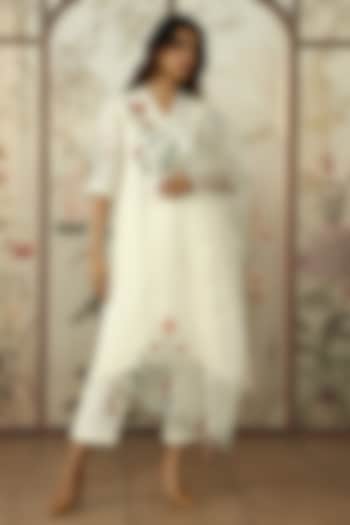 Off-White Linen Printed & Embroidered Tunic Set by Kaveri at Pernia's Pop Up Shop