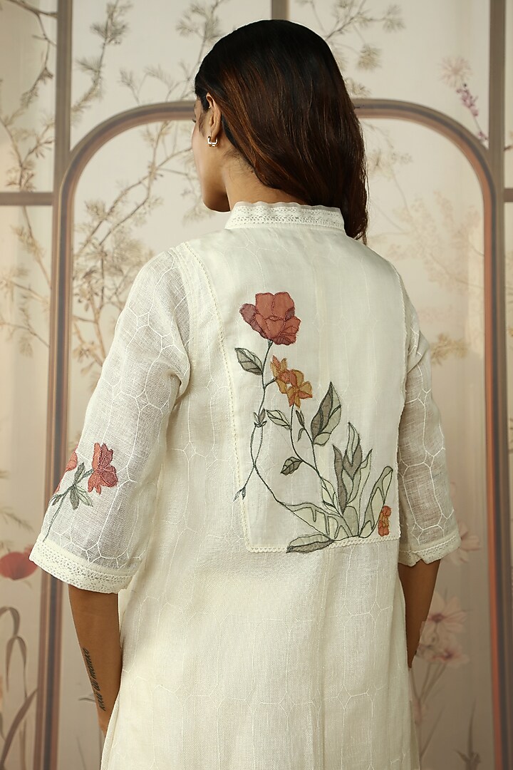 Off-White Linen Printed & Embroidered Tunic Set by Kaveri at Pernia's Pop Up Shop