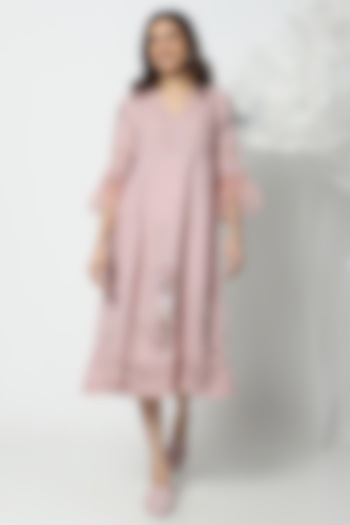 Rose Pink Linen Hand Embroidered Vacation Dress by Kaveri at Pernia's Pop Up Shop