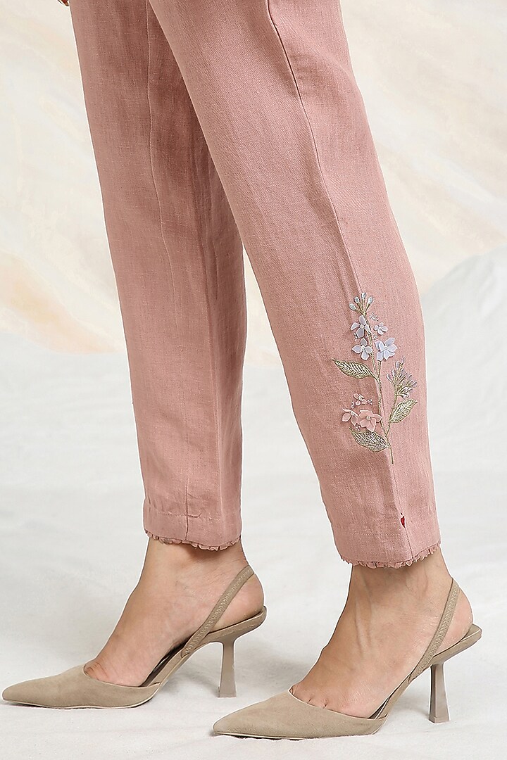 Peony Pink Linen Hand Embroidered Co-Ord Set by Kaveri at Pernia's Pop Up Shop