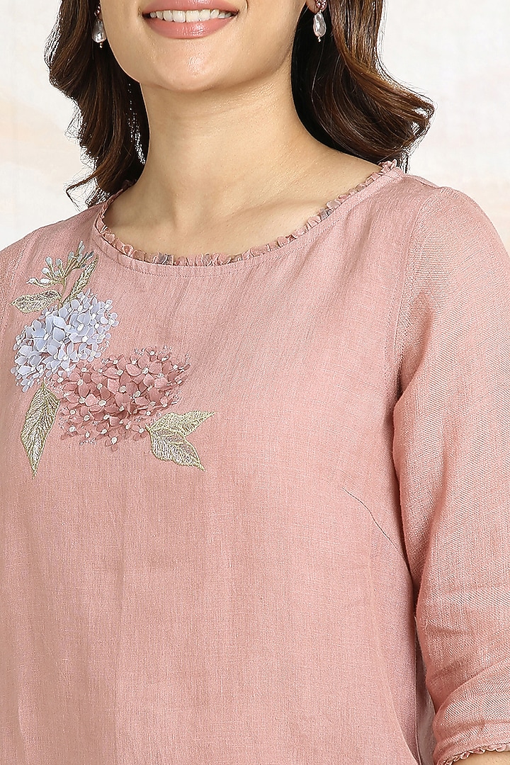 Peony Pink Linen Hand Embroidered Co-Ord Set by Kaveri at Pernia's Pop Up Shop