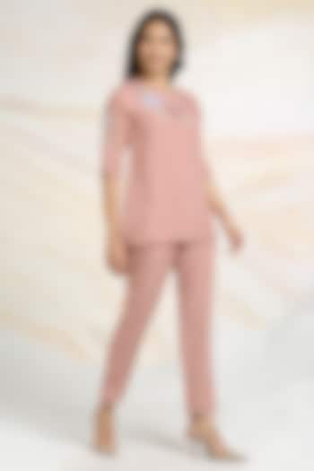 Peony Pink Linen Hand Embroidered Top by Kaveri at Pernia's Pop Up Shop