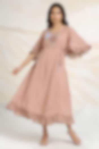 Peony Pink Linen Floral Hand Embroidered & Printed Vacation Dress by Kaveri at Pernia's Pop Up Shop